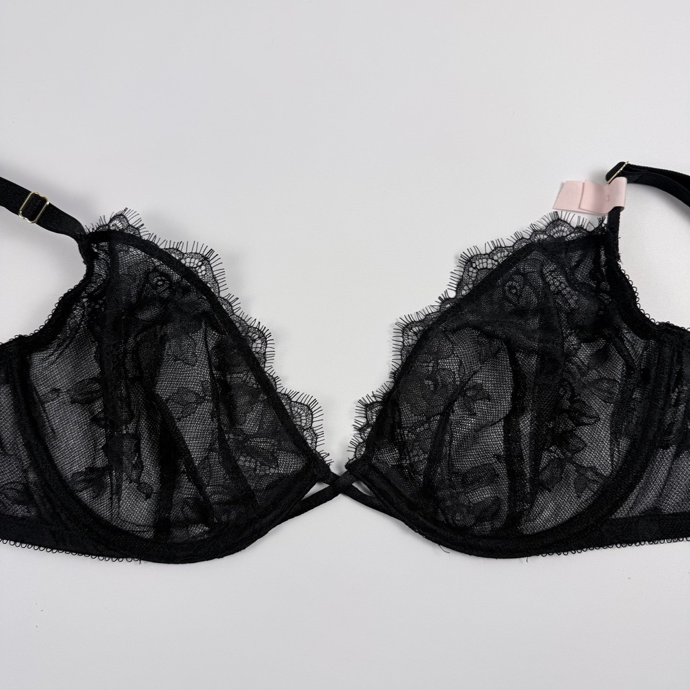 Victoria's Secret Very Sexy Rose Lace Unlined Underwire Bra Black 38DD NWT